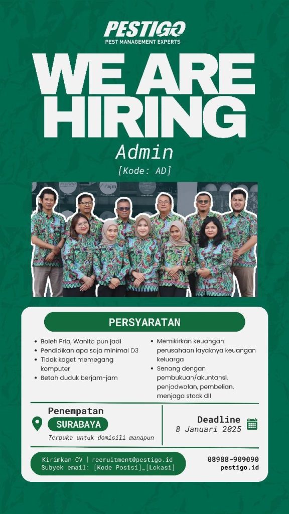 Lowongan Kerja Staf Admin Pestigo Surabaya