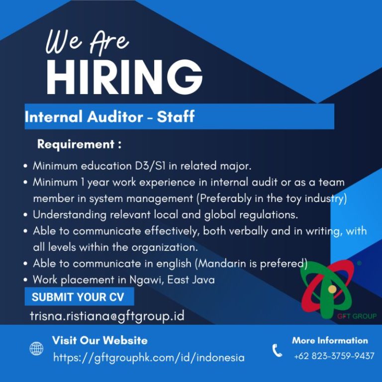 Lowongan Kerja Staff Internal Auditor PT GFT Indonesia Investment Ngawi
