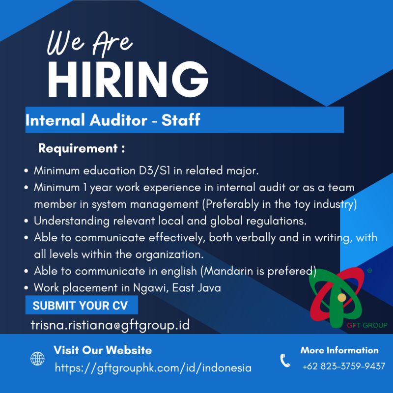 Lowongan Kerja Staff Internal Auditor PT GFT Indonesia Investment Ngawi
