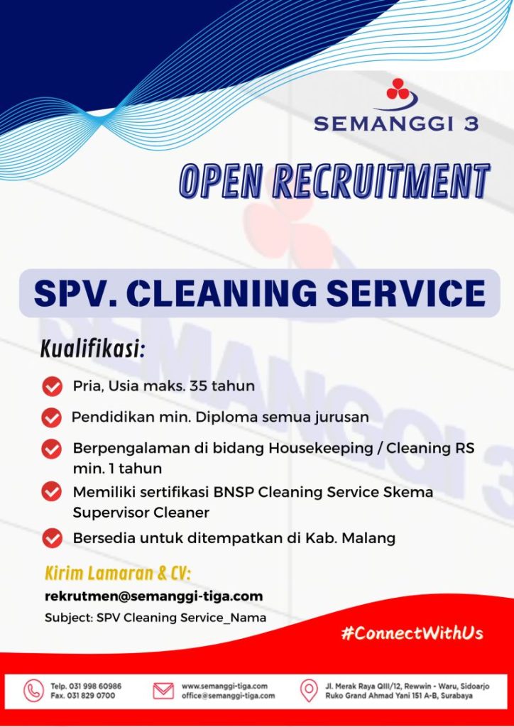 Lowongan Kerja Outsourcing SPV Cleaning Service Malang