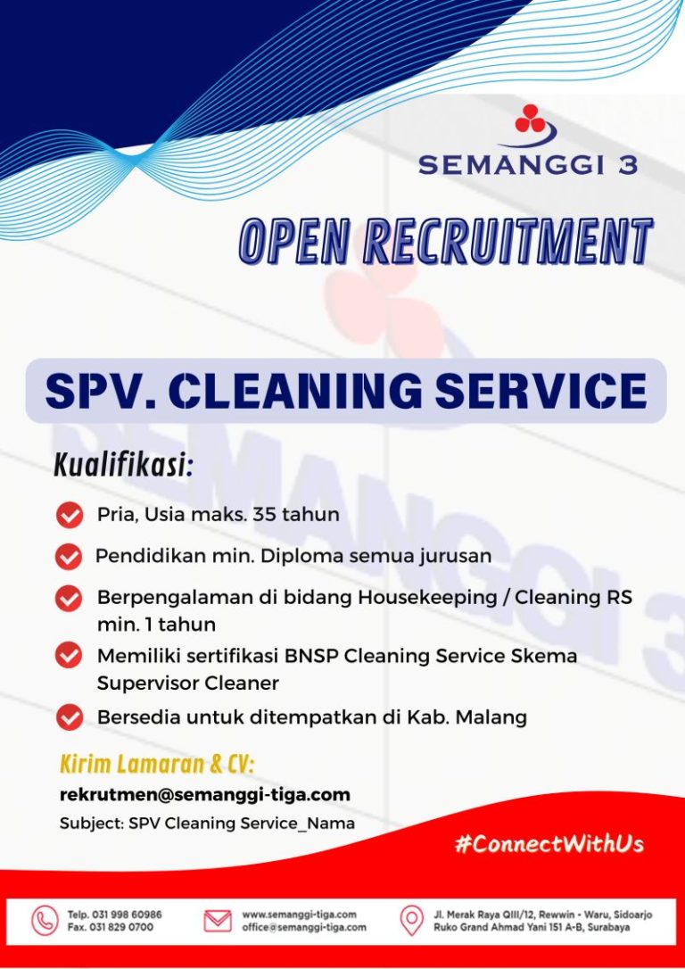 Lowongan Kerja Outsourcing SPV Cleaning Service Malang