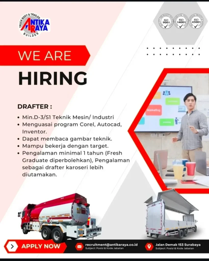 Lowongan Kerja Drafter PT Antika Raya Surabaya