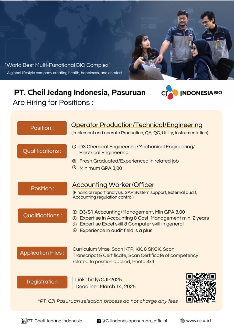 Lowongan Kerja PT Chiel Jedang Indonesia Pasuruan