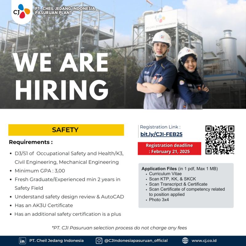 Lowongan Kerja Safety PT Cheil Jedang Indonesia Pasuruan