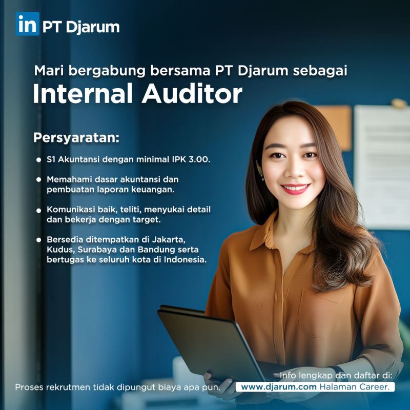 Lowongan Kerja Computer User Support dan Internal Auditor PT Djarum Surabaya