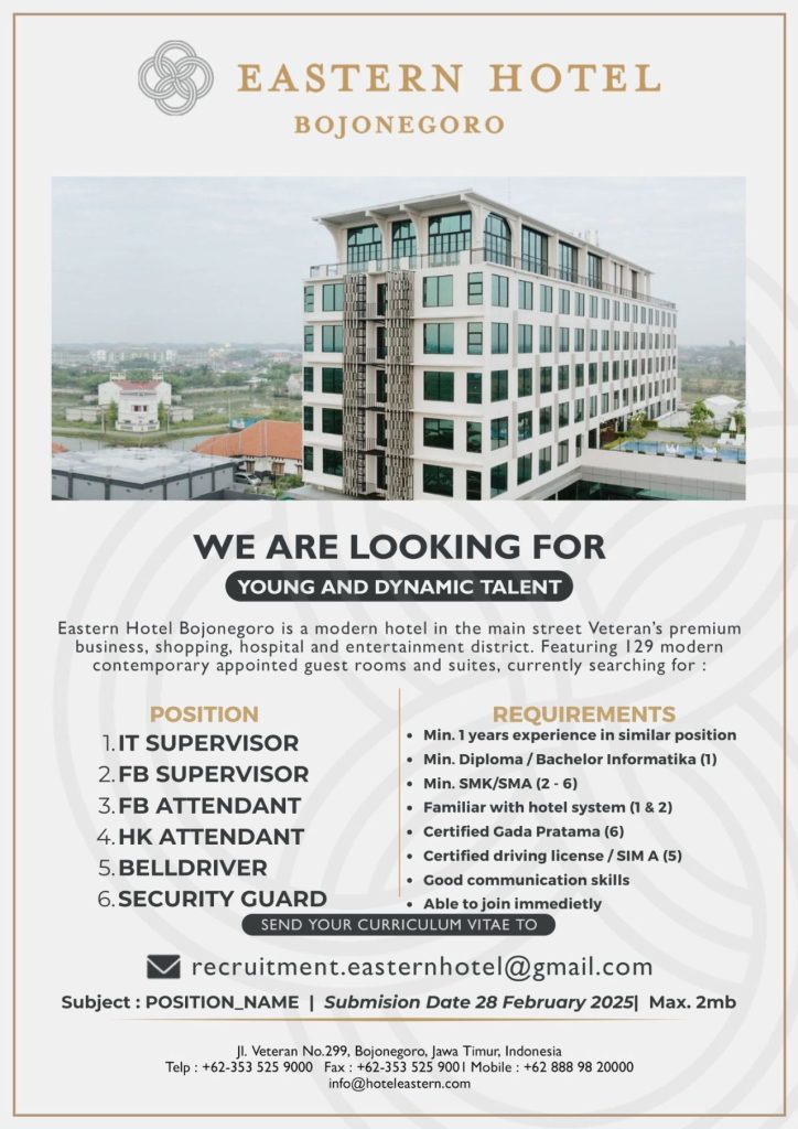 Lowongan Kerja Eastern Hotel Bojonegoro