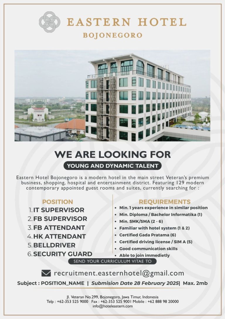 Lowongan Kerja Eastern Hotel Bojonegoro