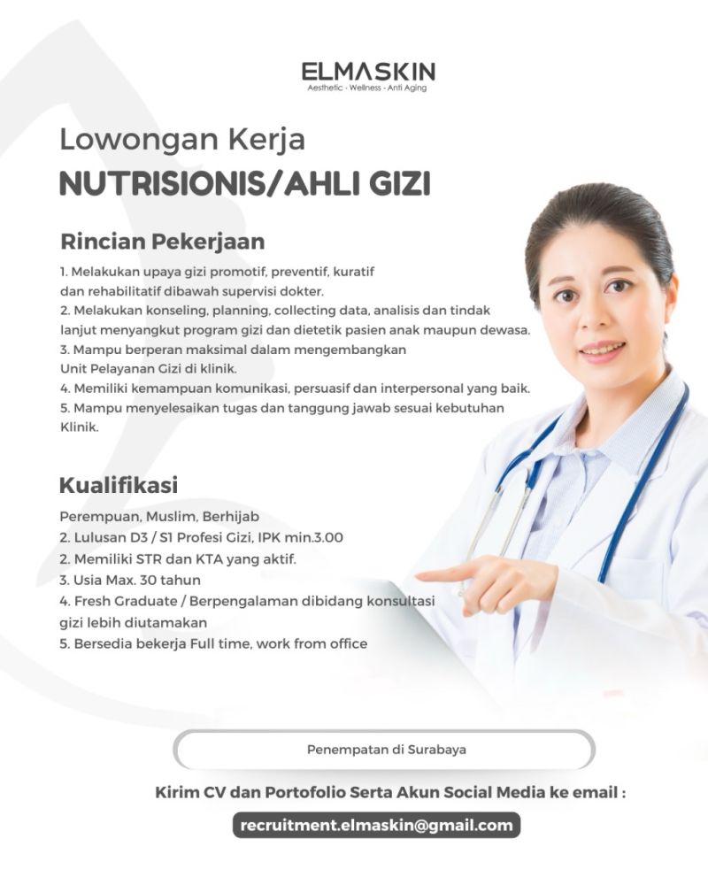 Lowongan Kerja Nutrisionis Klinik Elmaskin Surabaya