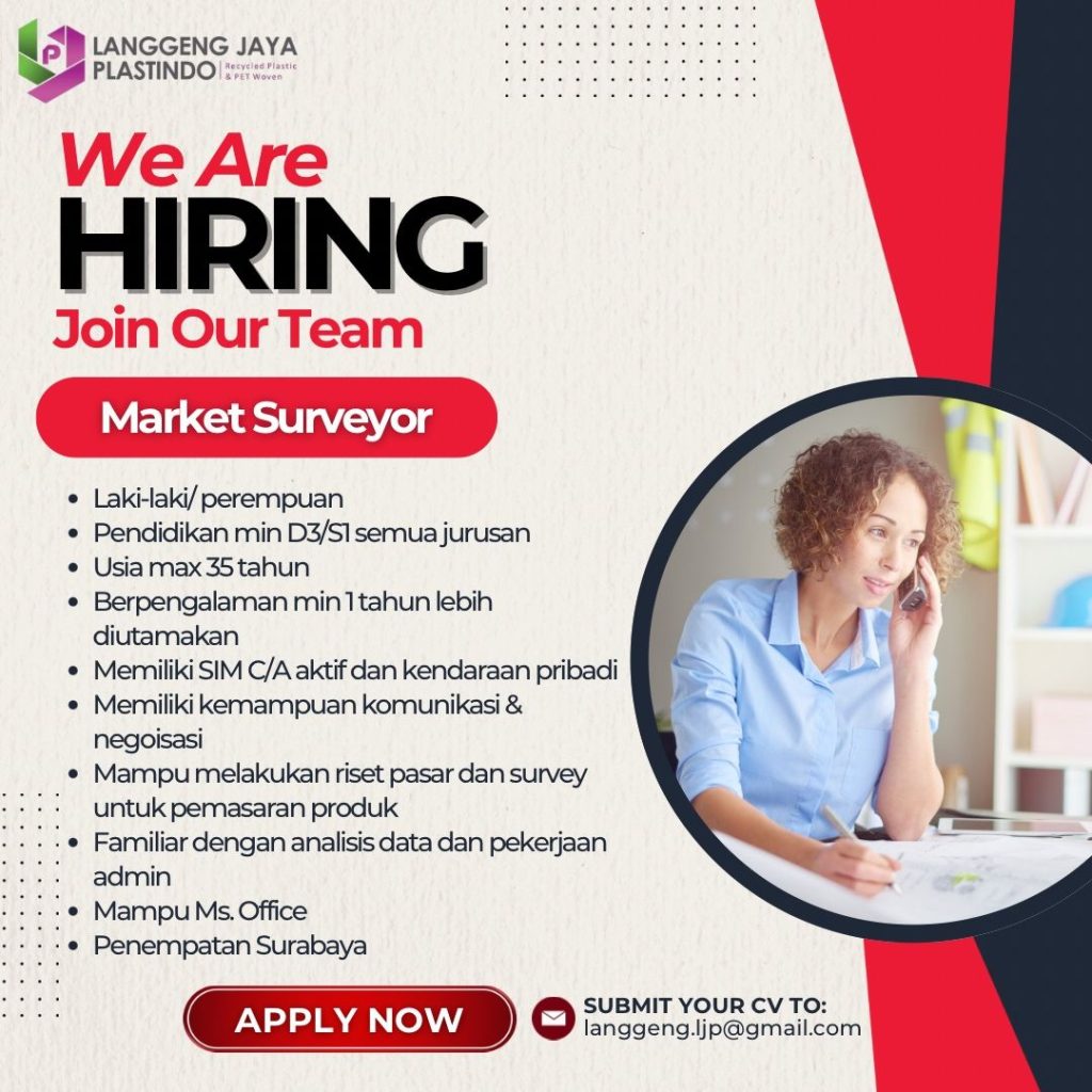 Lowongan Kerja Staff Pajak dan Market Surveyor PT Langgeng Jaya Plastindo Surabaya