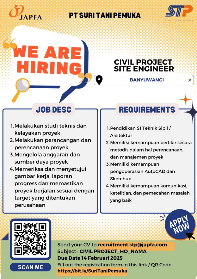 Lowongan Kerja Civil Project Site Engineer PT Suri Tani Pemuka Banyuwangi